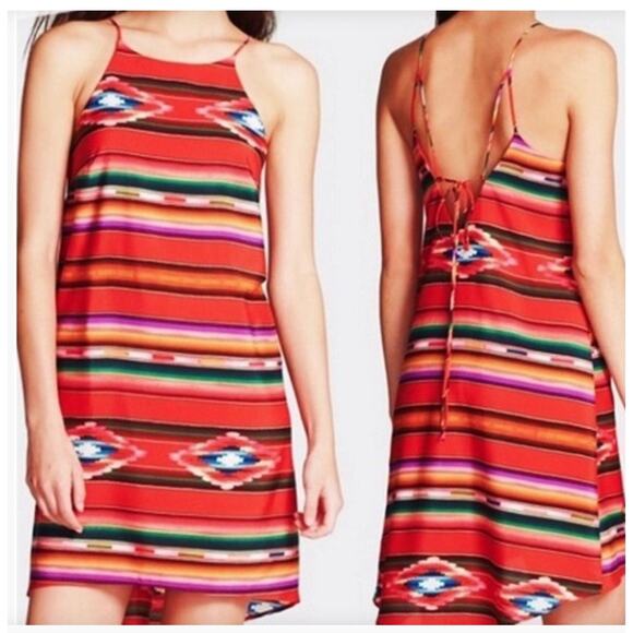 ASTR the label Dress Womens Small Red Serape Aztec Stripe Boho Shift Tank Mini - Picture 1 of 8
